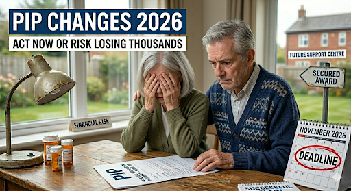 Older couple reviewing PIP changes 2026 paperwork at home with November deadline circled on calendar