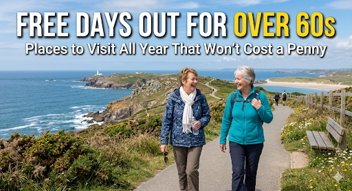 couple enjoying a free day out for over 60s walking along a costal path