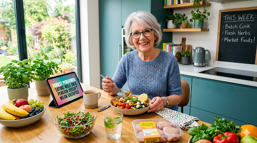 eating well on a pension - An elderly lady eating well on a pension at home
