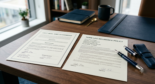 Life insurance over 55 policy document next to a will for inheritance tax planning