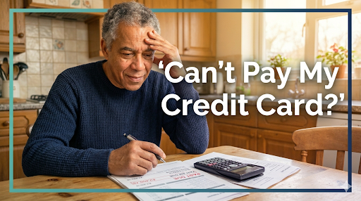 cant pay my credit card — worried pensioner looking at credit card bill