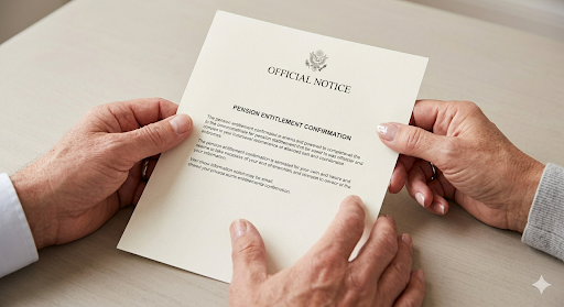 Hands holding an official pension entitlement confirmation letter, representing the tax implications of receiving pension income in the UK.