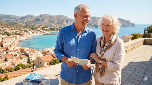 Retired couple enjoying life abroad with a UK state pension overseas