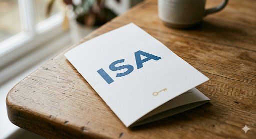 Cash ISA savings leaflet on wooden table