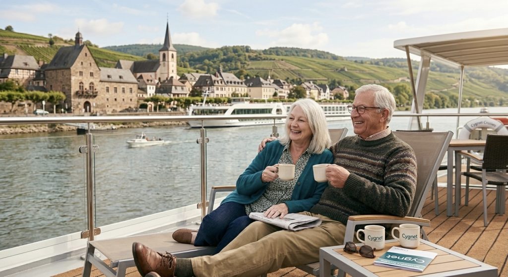 river cruises over 60s couple relaxing on deck
