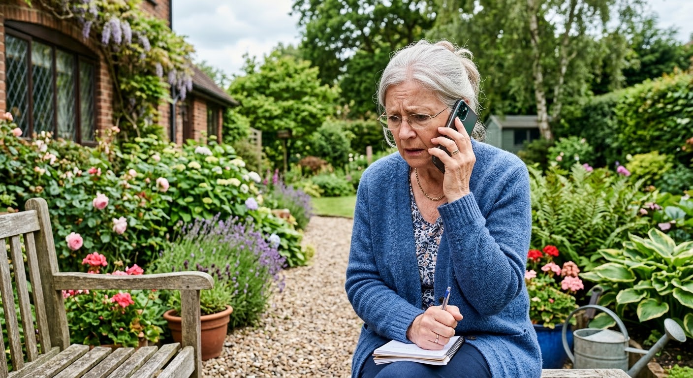 courier fraud phone scam — older person on a suspicious phone call