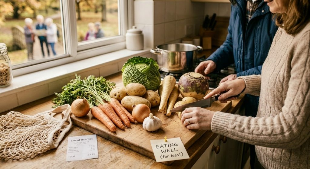Fresh vegetables being prepared for a healthy meal on a pension